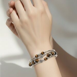 Silver and Brown Beaded Bracelet